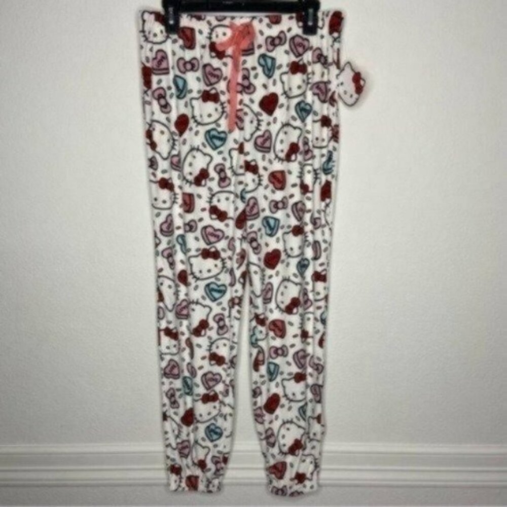 Hello Kitty  White Multi-Color Hearts Pajama Pants Size L NWT
